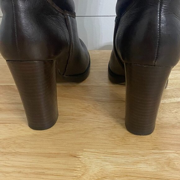 Nine West Tall Brown Leather Pull on Heel Boots, Women’s Size 6 - Picture 9 of 12